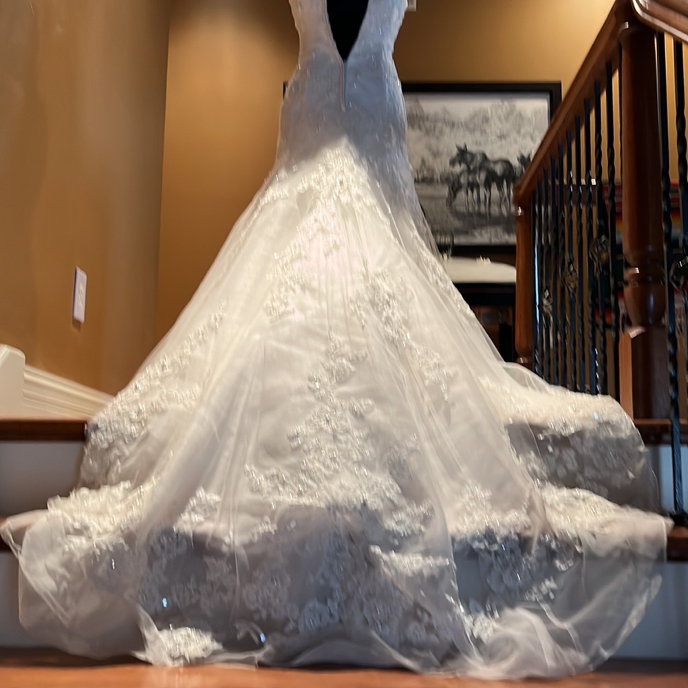 Strapless Lace Appliqué Wedding Dress in Ivory - Picture 4 of 9